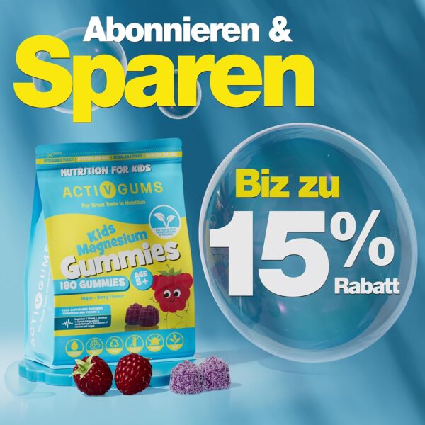 Kinder Magnesium-Gummis | 180 | Magnesiumcitrat & Vitamin C | Unterstützt Schlaf, Knochen, Immunsystem, Energie & Kognition | Wieder verschließbare, recycelbare Verpackung | Ab 5 Jahren | ActivGums® – Bild 5