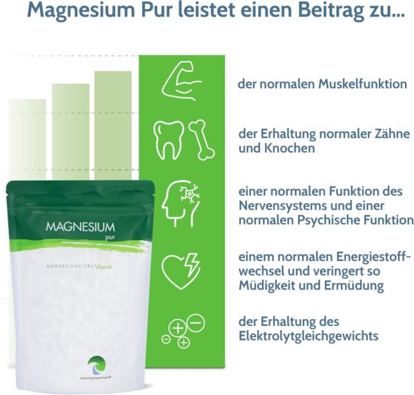 Magnesium-pur Magnesiumcitrat Kapseln vegan 500 Stück Beutel, hochdosiert 620mg Magnesiumcitrat pro Kapsel (1er Pack) – Bild 2