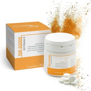 TOP-D Vitamin D3 K2 VEGAN - hochdosiert 2000 IE für Knochen, Zähne & ein starkes Immunsystem - 100 Tabletten, Made in Germany