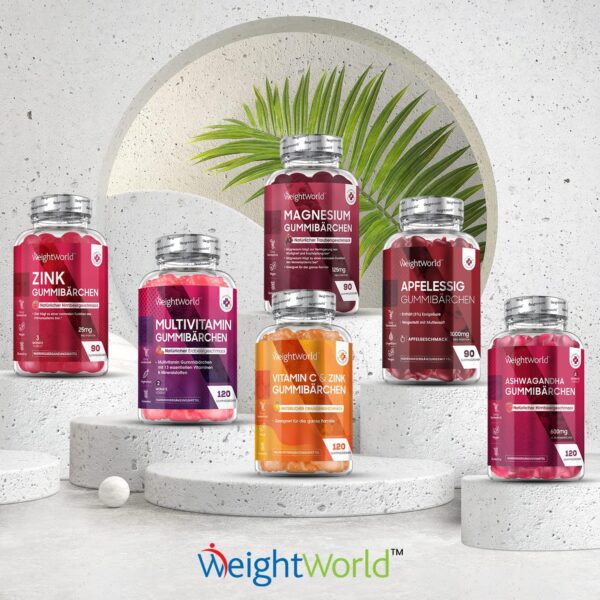 Multivitamin Gummibärchen - 120 Gummies mit 13 Vitaminen & Mineralstoffen - Für Erwachsene mit Jod, Vitamin C, A, D3, E, B9,B5, Biotin, Zink - Natürliche Zutaten & Mit Erdbeergeschmack - WeightWorld – Bild 10