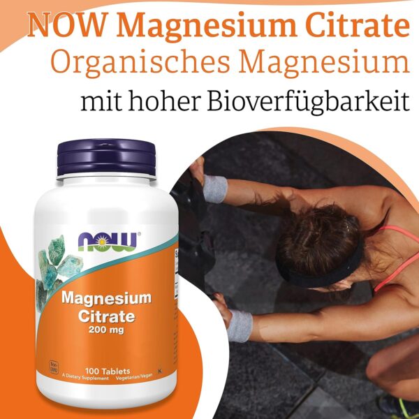Now Foods Magnesium Citrate, 200mg Magnesium, 100 vegane Tabletten, Laborgeprüft, Vegetarisch, Glutenfrei, Sojafrei, Ohne Gentechnik – Bild 3
