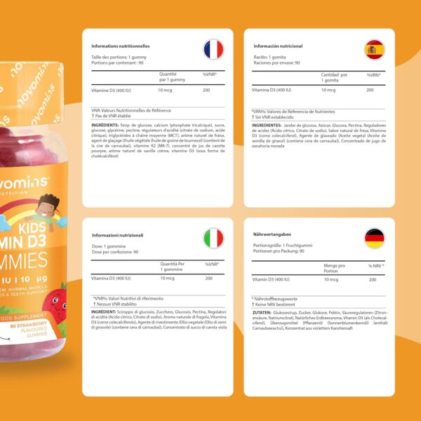 Vitamin D Kinder 400IE - 3 Monate - Vitamin D3 Kinder - Glutenfrei Gummibärchen Alternative zu Vitamin D Tropfen & Tabletten - Vegetarisch - Vitamin D Hochdosiert für Immunsystem & Knochen - Novomins – Bild 9