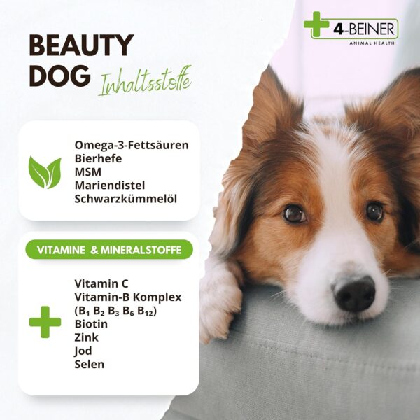 4-BEINER Beauty-Dog, Multi-Vitamine für Hunde mit MSM, Omega 3, Vitamin B-Komplex, Vitamin C, Biotin, Bierhefe, Mariendistel, Schwarzkümmelöl, Zink, Jod, Selen – Bild 4