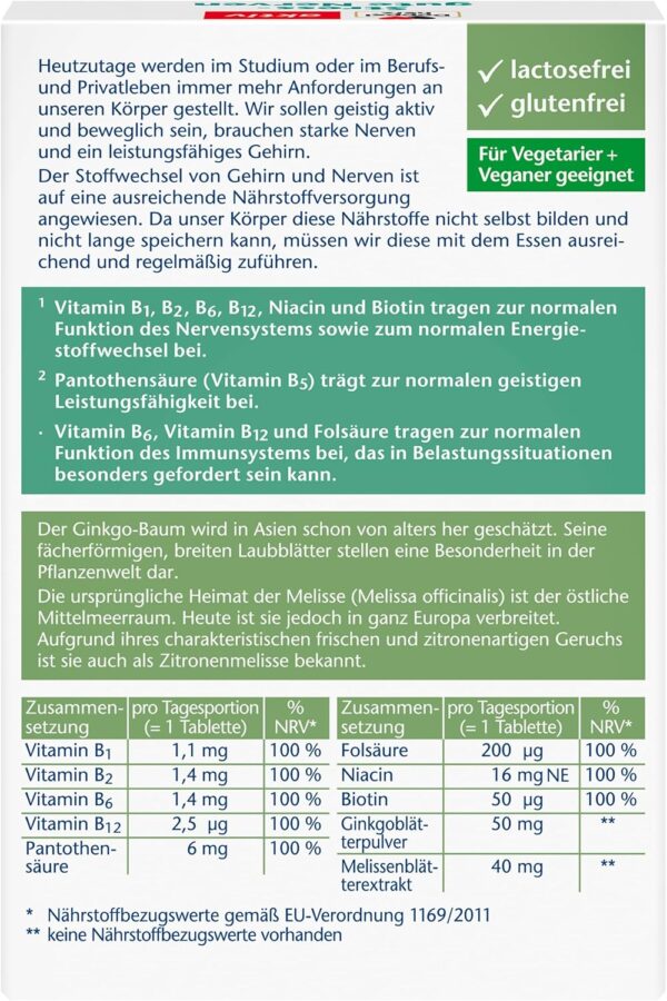 Doppelherz Stress - gute Nerven - mit den Vitaminen B1 & B5, mit Extrakt aus Melissenblättern & Ginkgo Biloba - 30 Mini-Tabletten – Bild 2