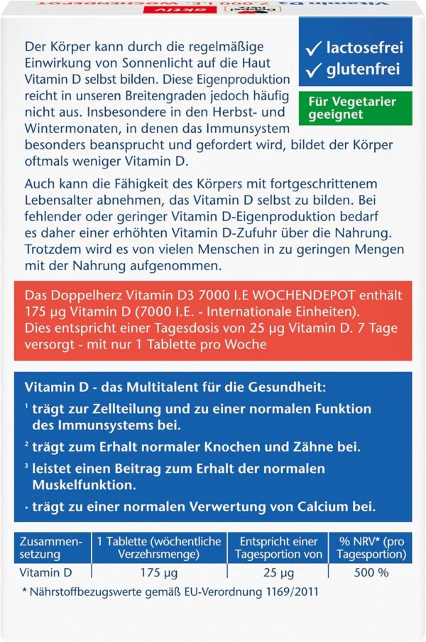 Doppelherz Vitamin D3 7000 I.E. WOCHENDEPOT - Mit nur einer Tablette 7 Tage versorgt - 15 Wochen-Packung - 15 Mini-Tabletten – Bild 3