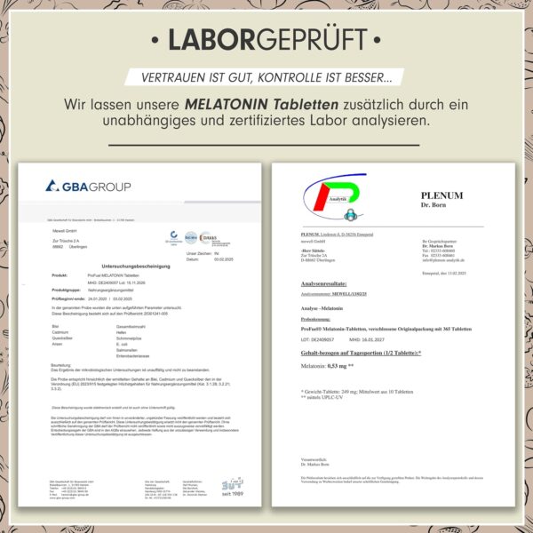 Melatonin 365 Tabletten (24 Monate) - 0,5 mg bioaktives Melatonin pro Tag (1/2 Tablette) - Optimal hochdosiert - Laborgeprüft - Ohne unerwünschte Zusatzstoff - Made in Germany - 100% vegan – Bild 5