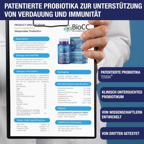 NORDWISE Sleepmaker Probiotika Kapseln mit Melatonin hochdosiert I 2-Monatsvorrat (300 Mrd. KBE/Paket) - Schlaftabletten mit Verdauungsunterstützung | Mit Magnesium & B6 – Bild 6