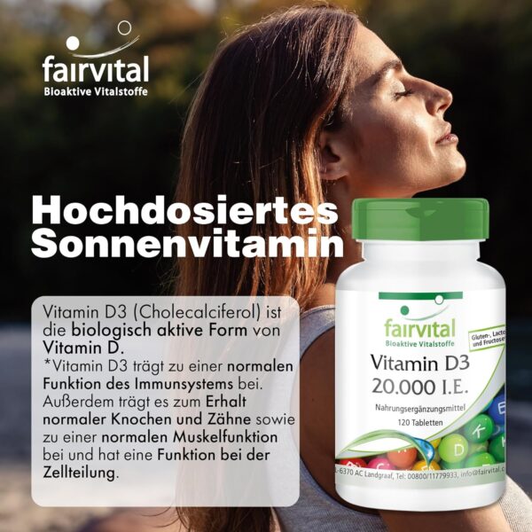 Fairvital | Vitamin D3 20.000 I.E. Depot - 120 Tabletten - HOCHDOSIERT - Cholecalciferol - nur 1 Tablette alle 20 Tage – Bild 2