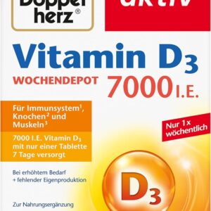 Doppelherz Vitamin D3 7000 I.E. WOCHENDEPOT - Mit nur einer Tablette 7 Tage versorgt - 15 Wochen-Packung - 15 Mini-Tabletten