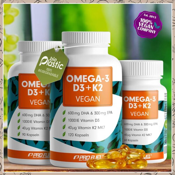 Omega-3 vegan + D3 & K2 (90x), 1100mg Algenöl mit 600mg DHA & 300mg EPA + 1000 IE Vitamin D3 + 40 µg Vitamin K2 - O3 D3 K2 vegan Essentials - Omega-3 Kapseln hochdosiert, bioverfügbar & laborgeprüft – Bild 4
