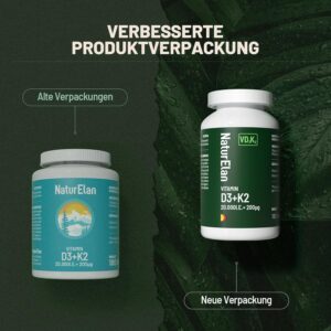 Vitamin d3 k2 kapseln hochdosiert - 20000I.E. + Vitamin K2 MK7 200 mcg pro Dosis, 180 Vegetarisch kapseln, Ohne Zusätze, In Deutschland Produziert