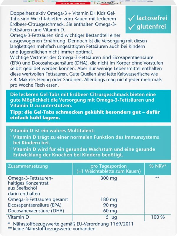 Doppelherz Omega-3 + D3 Kids - Vitamin D wird für ein gesundes Wachstum & eine gesunde Entwicklung der Knochen bei Kindern benötigt - 27 Gel-Tabs – Bild 3