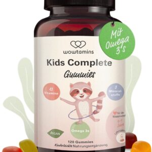 wowtamins Kids Complete - Vegane Multivitamin Gummies mit Omega 3 (30-Tage-Vorrat) - Vitamine für Kinder - Nahrungsergänzungsmittel für das Immunsystem mit Vitamin C, D3, B12, Zink & mehr