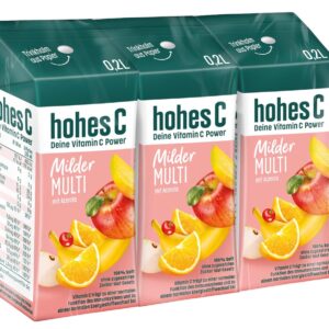 hohes C Milder Multivitamin (3 x 0,2l), 100% Saft, Apfel, Orange, Acerola, Mango, 7 Vitamine, ohne Zuckerzusatz laut Gesetz, weniger Säure, vegan
