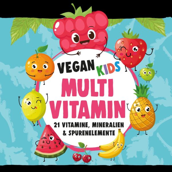 Vegan Kids Multivitamin - Vitamin A+B1+B2+B3+B5+B6+B7+B9+B12+C+D3+K2+E + Cholin + Eisen + Zink + Jod + Kalium + Selen + Natrium + Magnesium - Komplex für Kinder mit 120 Kapseln (max. 4 Monats-Vorrat) – Bild 7