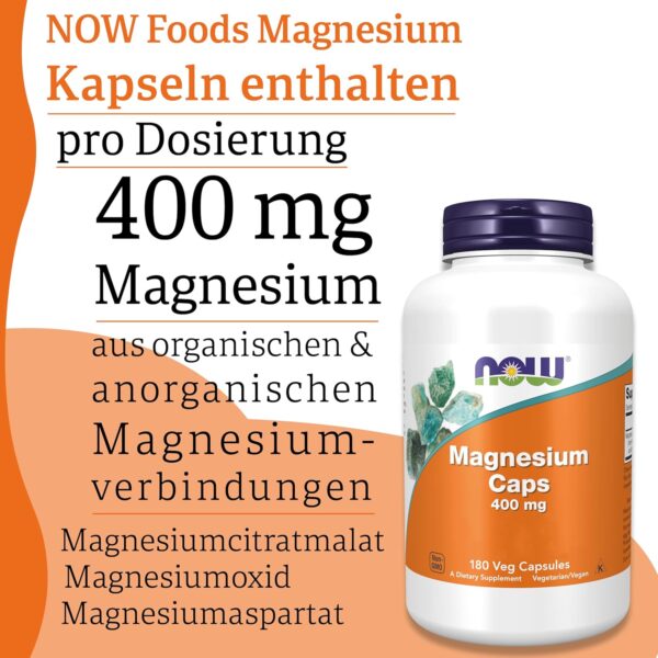 Now Foods, Magnesium Caps, 400 mg, 180 vegane Kapseln, Laborgeprüft, Mineralien, Glutenfrei, Sojafrei, Vegetarisch – Bild 5