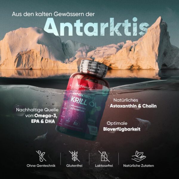 Omega 3 Krillöl Kapseln - 1200mg mit Astaxanthin & Cholin - 180 Weichkapseln für 3 Monate - EPA & DHA für Herz & Blutdruck (EFSA) - Alternative zu Fischöl & Lebertran - Antarktis Krill - WeightWorld – Bild 4