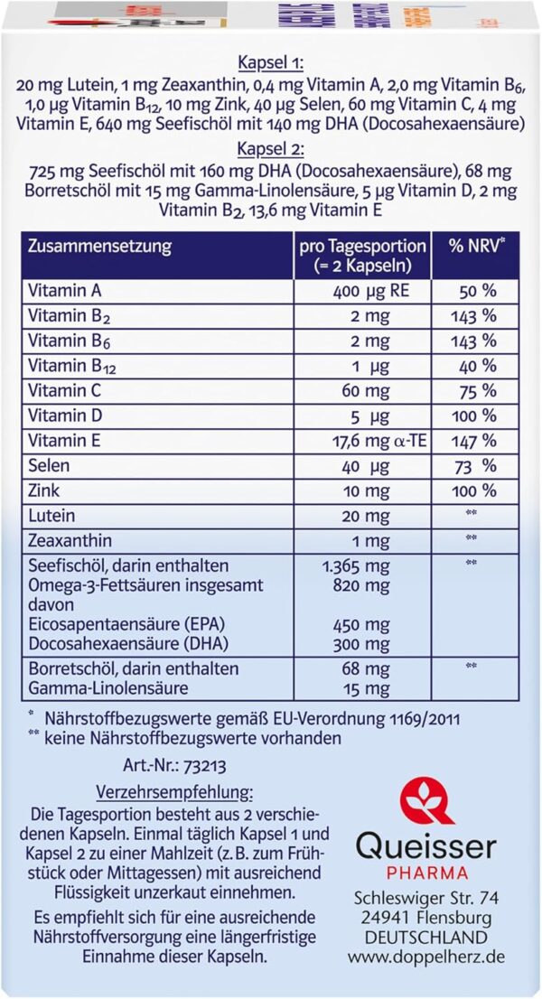Doppelherz system AUGEN PLUS SEHKRAFT + SCHUTZ – Mit Vitamin A und der Omega-3 Fettsäure DHA als Beitrag für den Erhalt der normalen Sehkraft – 60 Kapseln – Bild 6