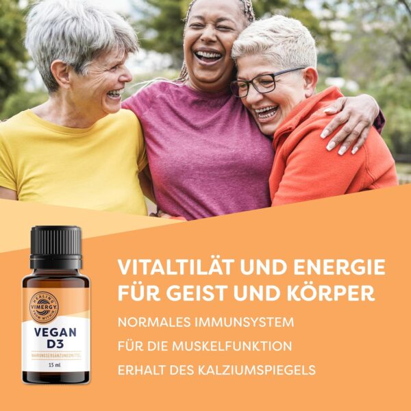Vimergy Vegan Vitamin D3 Liquid (96 Einnahmen) - Vitamin D3 1000 IE – Vegan Tropfen – Rezeptur ohne Zucker und Bindemittel – Gentechnik- & Glutenfrei (15 mL) – Bild 3