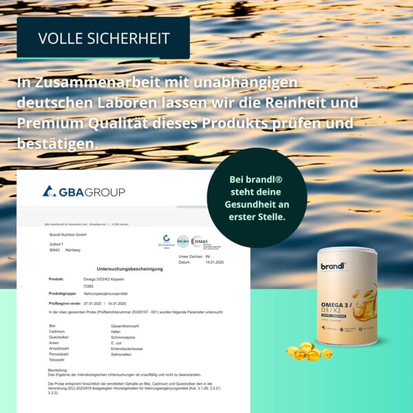 Vitamin D3 K2 Omega 3 Premium Kapseln | brandl® Made in Germany mit Fischöl Omega 3 aus der EU | Optimiert für Sportler | 120 Kapseln – Bild 5