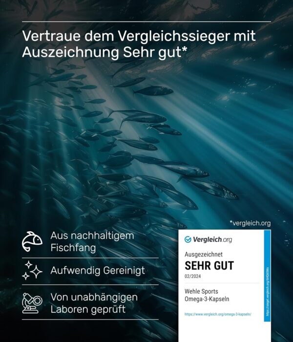 Omega 3 Kapseln hochdosiert - Fischöl Kapseln mit 2000mg (1000mg EPA & 500mg DHA) pro Tagesdosis - Omega-3 Fettsäuren ohne Vitamin E - Aufwendig gereinigt aus nachhaltigem Fischfang – Bild 3