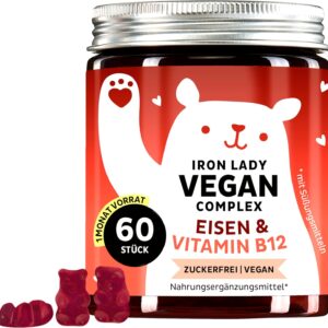 Bears with Benefits Bei Eisenmangel: Veganer Komplex mit hochdosiertem Eisen, Vitamin B12, B1, B6, C, D3 & Jod – Vitamin Gummies - 60 Stück - Vegan - Zuckerfrei