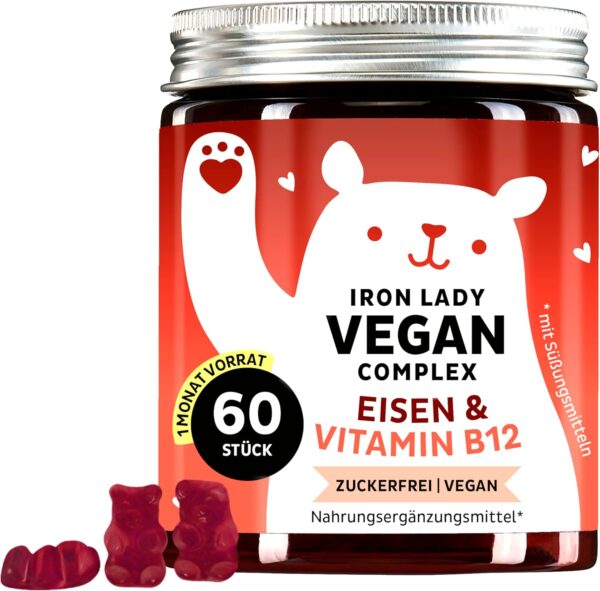 Bears with Benefits Bei Eisenmangel: Veganer Komplex mit hochdosiertem Eisen, Vitamin B12, B1, B6, C, D3 & Jod – Vitamin Gummies - 60 Stück - Vegan - Zuckerfrei