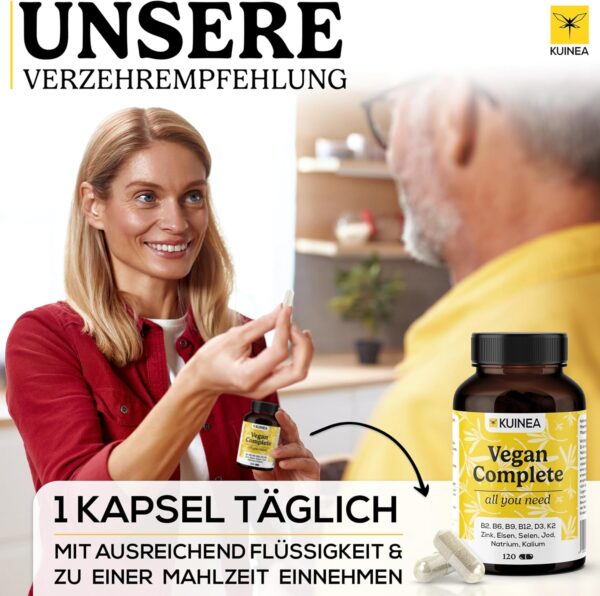 Vegan Complex - All in one Vitamine I 4-MONATS-VORRAT I Vitamin B12 Vegan+D3+K2+B2+B9+B6 + Zink + Eisen + Selen + Jod + Natrium + Kalium - Vegan Vitamine, Vegan Supplements – Bild 3