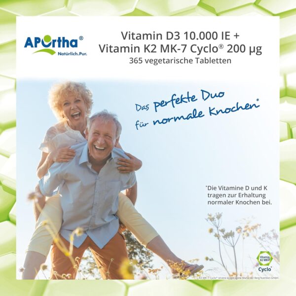 APOrtha® Vitamin D3 10.000 I.E + 200 µg K2 99+% ALL-Trans, 365 vegetarische Tabletten hochdosiert u. teilbar, Premium Vitamin D und K Tablette leicht zu schlucken - Alternative zu Tropfen und Kapseln – Bild 7