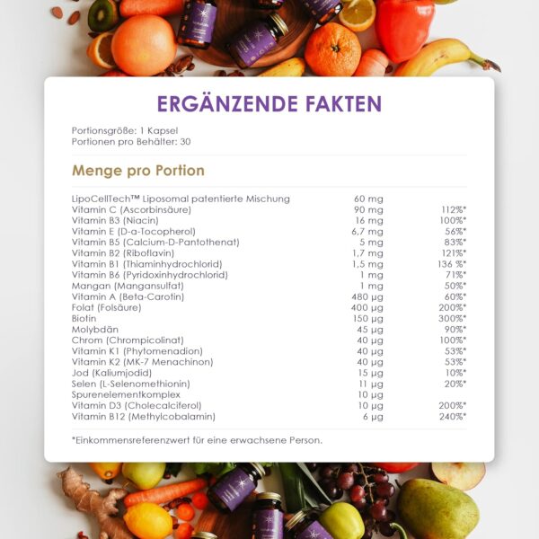 NaturLabs® Liposomales Multivitamin · 95% Aufnahmefähigkeit · natürlich & vegan · patentierte LipoCellTech™ Technologie · 30 Kapseln Hochdosiert Multi vitamine & Mineralstoffe Komplex · GMO-frei – Bild 5