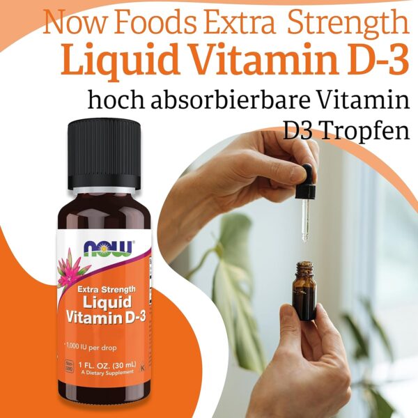 Now Foods, Flüssiges Vitamin D3, 1000 IU, 30ml, Vitamin-D-Tropfen aus Lanolin, Laborgeprüft, Sojafrei, Glutenfrei, Ohne Gentechnik – Bild 3