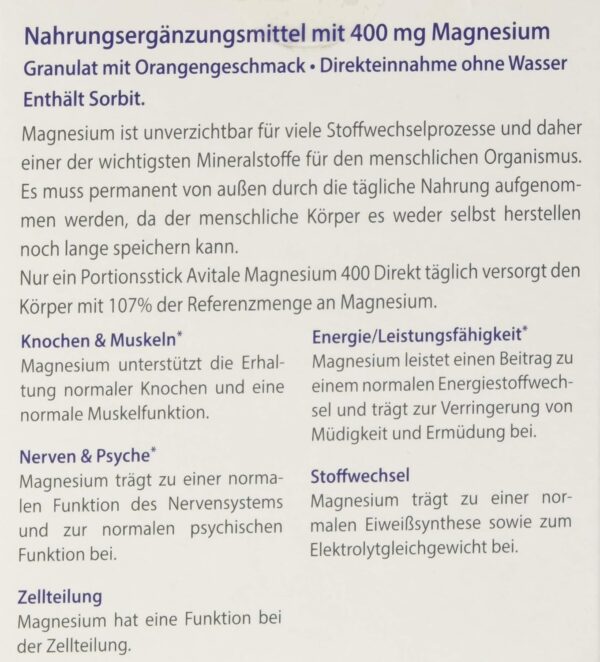 Avitale Magnesium 400 direkt Orange - Direktgranulat zur Einnahme ohne Wasser, 105 g – Bild 2
