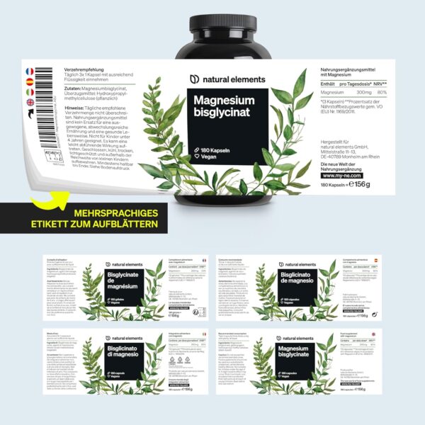 Magnesiumbisglycinat - Premium: Chelatiertes Magnesium - 180 Kapseln - 300mg elementares Magnesium pro Tagesdosis - Laborgeprüft, vegan, hochdosiert – Bild 5