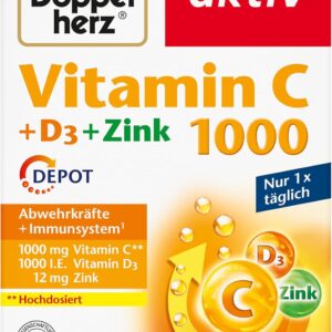 Doppelherz Vitamin C 1000 + D3 + Zink - Hochdosiert mit Vitamin C und Vitamin D zur Unterstützung des Immunsystems und zum Schutz der Zellen - 100 DEPOT-Tabletten