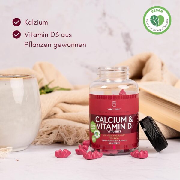 VITAYUMMY Calcium & Vitamin D3 Vegane Vitamin Gummibärchen - Vitamine Kinder & Erwachsene - Immunsystem Stärken - Fördert die Zahn- und Knochengesundheit - 60 Vitamin Gummies 1 Monat – Bild 2