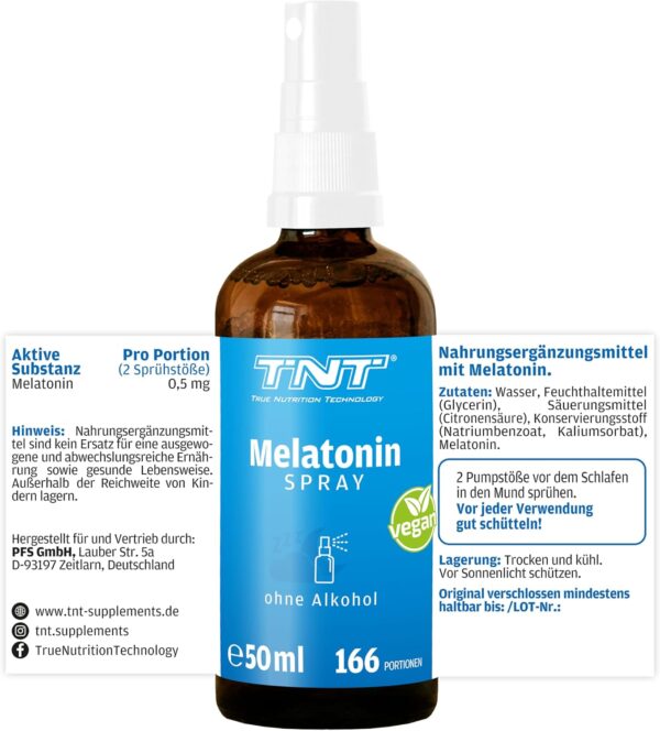 TNT Melatonin Spray hochdosiert (50ml) • Einschlafspray für 166 Tage • 0,5mg reines Melatonin pro Portion • Ohne Alkohol & auf Wasserbasis • 100% Vegan • Made in Germany – Bild 6