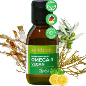 Viktilabs© - Omega 3 Algenöl vegan | Totox-Wert ≤ 5 | Hochdosierte Formel: Enthält 3,86 g Algenöl pro Tagesdosis mit 579 mg EPA und 1158 mg DHA | Ergänzt durch Vitamin D3 und Olivenöl | 1x Flasche