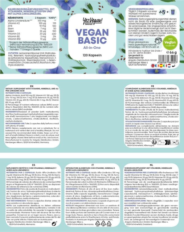 Vegan Complex - Vitamin B12 K2 D3 Eisen Zink Selen und Omega 3-120 Kapseln - speziell für Vegetarier und Veganer - Geschenke - Supplements (1 Stück) – Bild 7