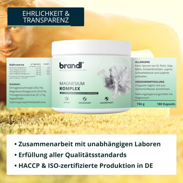 Magnesium Tabletten | Magnesium-Komplex aus Magnesiumcitrat, Magnesium Malat & Magnesium Bisglycinat von brandl® optimiert für Sportler | 180 Premium Magnesium Kapseln – Bild 6