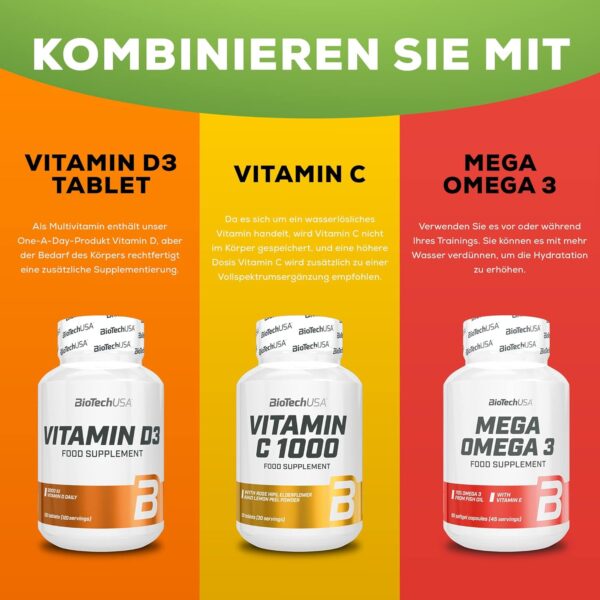 BioTechUSA One-A-Day Multivitamin | 12 Vitamine | 10 Mineralstoffe | Energie, Immunsystem und Knochengesundheit, 100 Tabletten – Bild 7