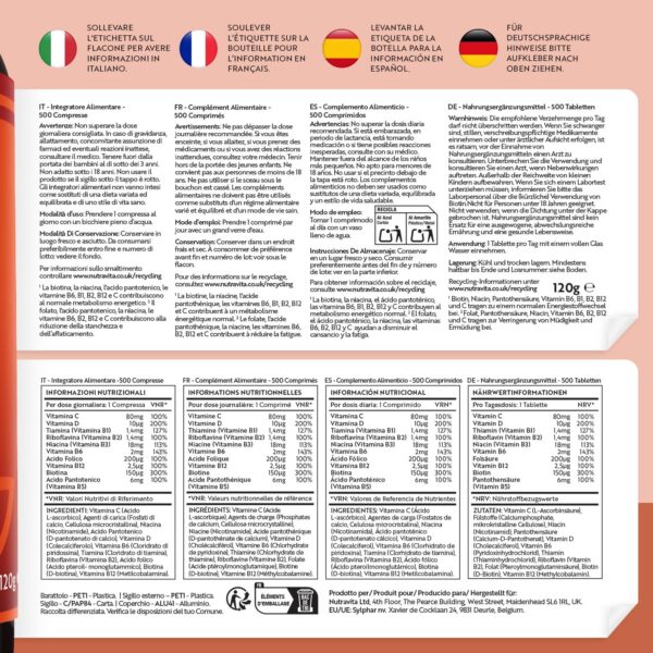Vitamin B Komplex mit Vitamin C + D + Biotin - 500 Tabletten für +1 Jahr Vorat, Stoffwechsel, Psychische Funktion, Nervensystem (EFSA) - Nutravita – Bild 5