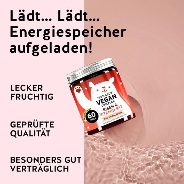 Bears with Benefits Bei Eisenmangel: Veganer Komplex mit hochdosiertem Eisen, Vitamin B12, B1, B6, C, D3 & Jod – Vitamin Gummies - 60 Stück - Vegan - Zuckerfrei – Bild 5