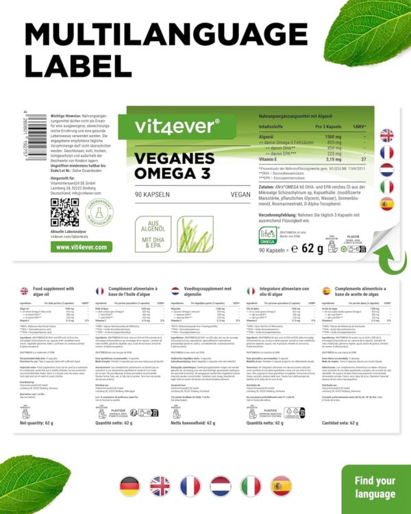 Omega 3 Vegan - 90 Algenöl Kapseln - Markenrohstoff: life's™OMEGA mit DHA & EPA aus Algenöl in Triglycerid-Form - Laborgeprüft - Schadstoffarm - Extra hochdosiert – Bild 6
