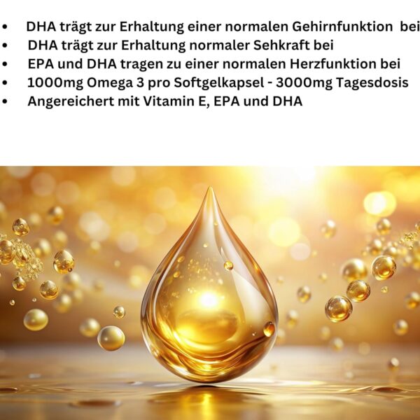 520 Omega 3 Kapseln, hochdosiert 3000 mg Tagesdosis mit EPA DHA + Vitamin E Essentielle Omega Fettsäuren – Bild 5
