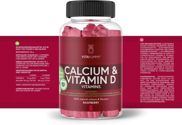 VITAYUMMY Calcium & Vitamin D3 Vegane Vitamin Gummibärchen - Vitamine Kinder & Erwachsene - Immunsystem Stärken - Fördert die Zahn- und Knochengesundheit - 60 Vitamin Gummies 1 Monat – Bild 6