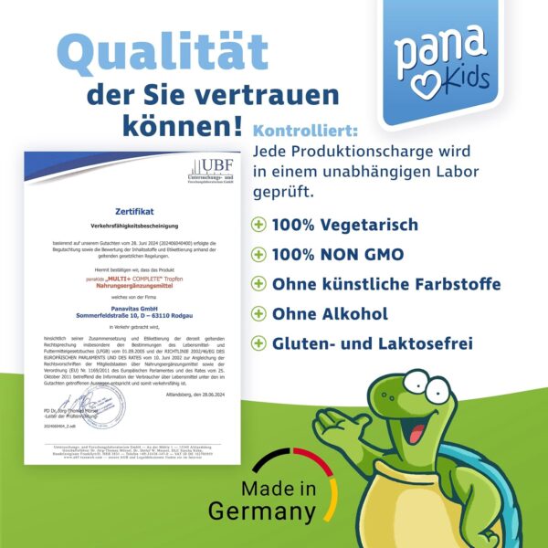 PanaKids MultiComplete+ Multivitamin-Tropfen für Kinder - 12 Vitamine & 4 essenzielle Mineralstoffe + Inositol - Ab 4 Jahren - Honig & Fruchtgeschmack - 100% Vegetarisch - 30 ml – Bild 5