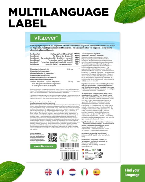 Magnesium Pure - 600 g Pulver (4,3 Monate Vorrat) - Laborgeprüft (Wirkstoffgehalt & Reinheit) - Reines Pulver ohne Zusatzstoffe - Premium Qualität - Vegan – Bild 6