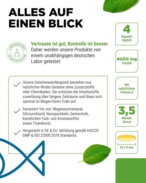 Omega 3 mit 420 Kapseln - 4000 mg Fischöl pro Tag mit EPA & DHA in Triglycerid-Form - Aufwendig gereinigt aus nachhaltigem Fischfang – Bild 4