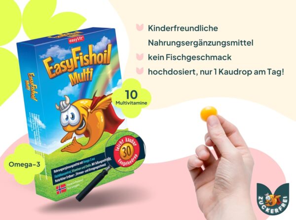 EasyFishoil Multivitamin Omega 3 Jelly -30 Tage mit 11 Vitaminen Soft Jelly Hochdosiert, Reines Fischöl Kapseln für Kinder-natürlichem Zitronen&Orangengeschmack KIDS – Bild 2