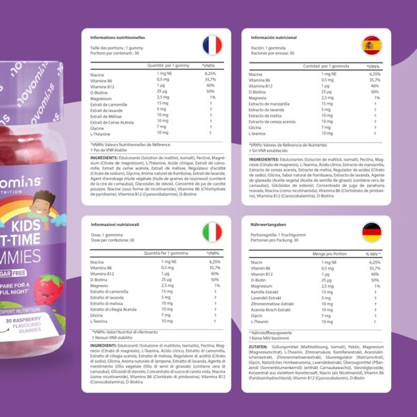 Schlafgummis für Kinder – Nahrungsergänzungsmittel für Kinder in der Nacht – Melatonin-Alternative zur Schlafenszeit – Vegan – Glutenfrei – Magnesium – L-Theanin – B12 – von Novomins – Bild 8